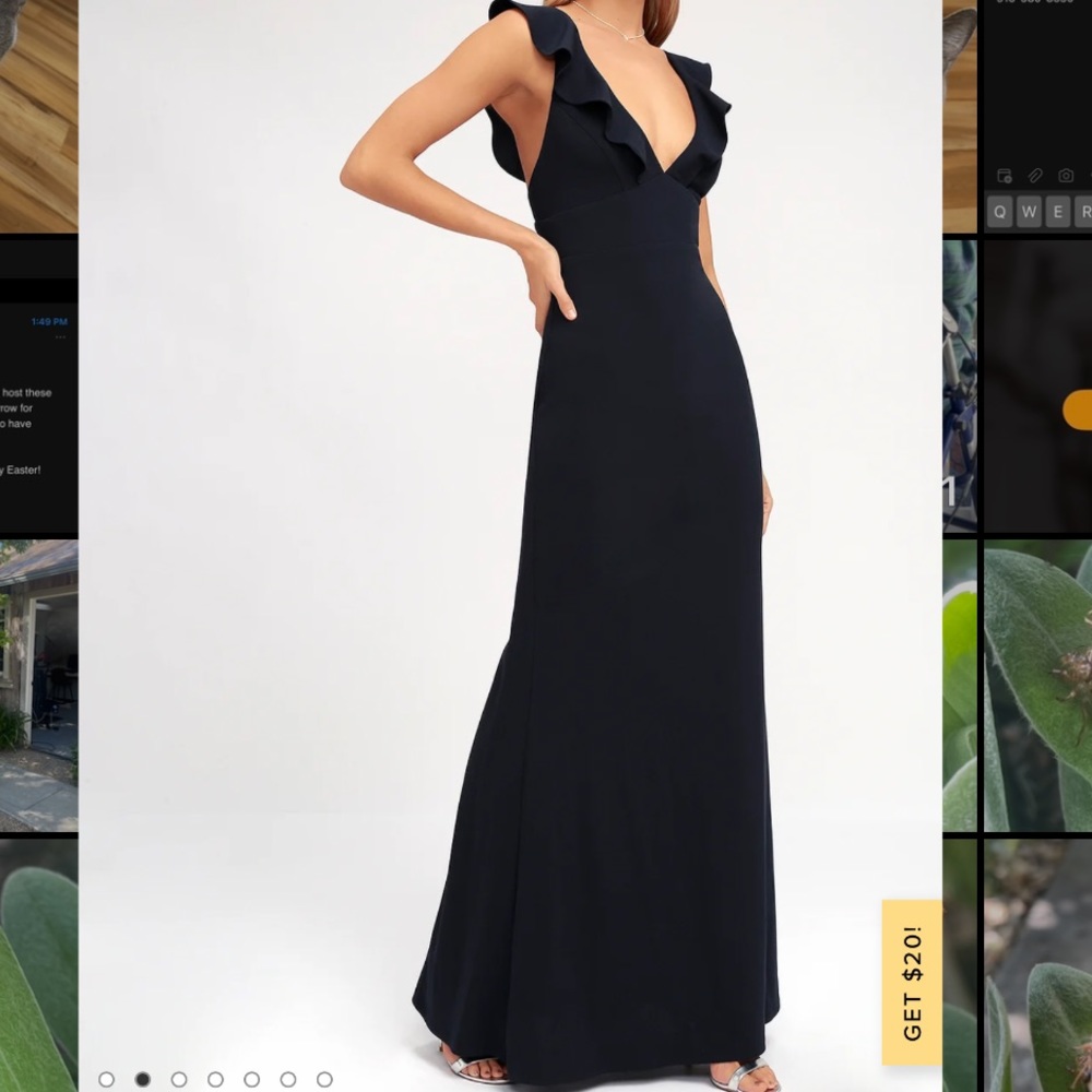 Lulus Navy Ruffle Sleeve Maxi Dress XS